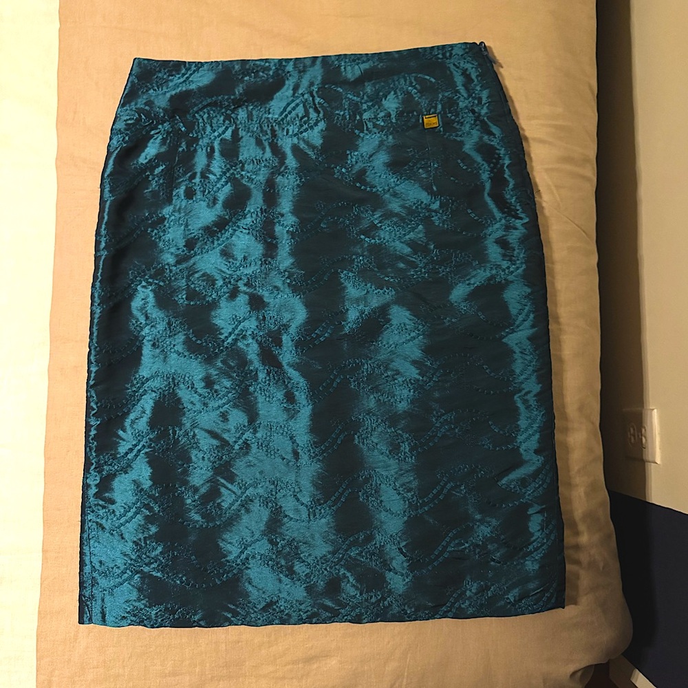Rich Teal Taffeta Vintage Pencil Skirt